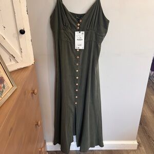 Zara summer olive green dress NWT